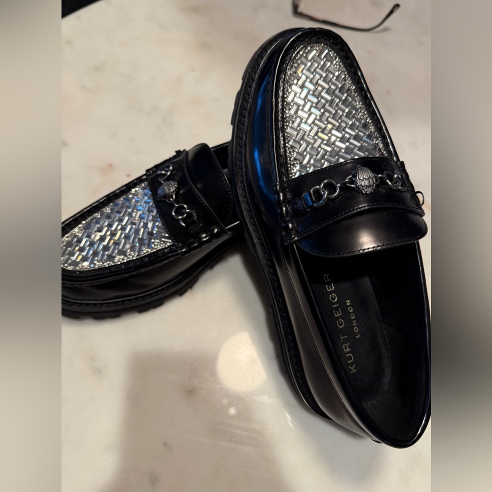 Kurt Geiger Black and Silver Women's Loafers
